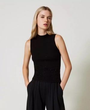 Top met strassen Nero
