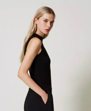 Top met strassen Nero