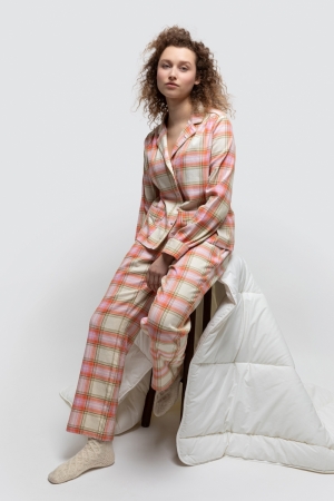 Pyjama ruit Ecru/roos_Kaki