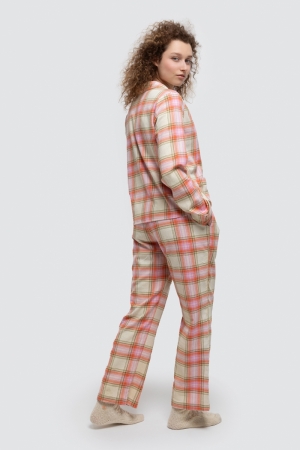 Pyjama ruit Ecru/roos_Kaki