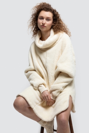 Poncho fleece Gebroken wit